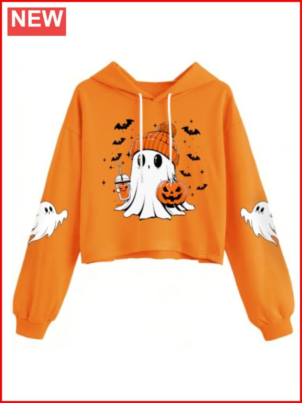 Halloween Crop Hoodie Ghost Skull Pullover Sweatshirt